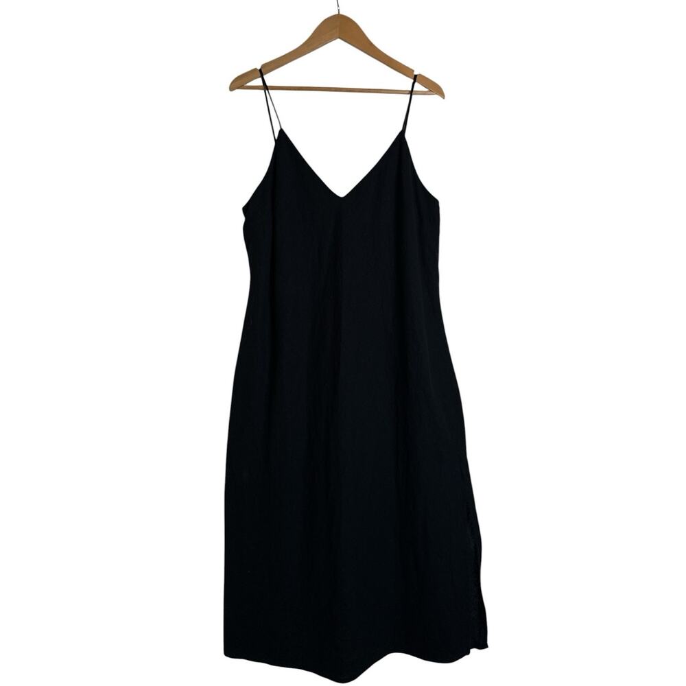 A New Day Black Linen Blend Slip Dress XL Midi Maxi Adjustable Straps - Picture 2 of 8
